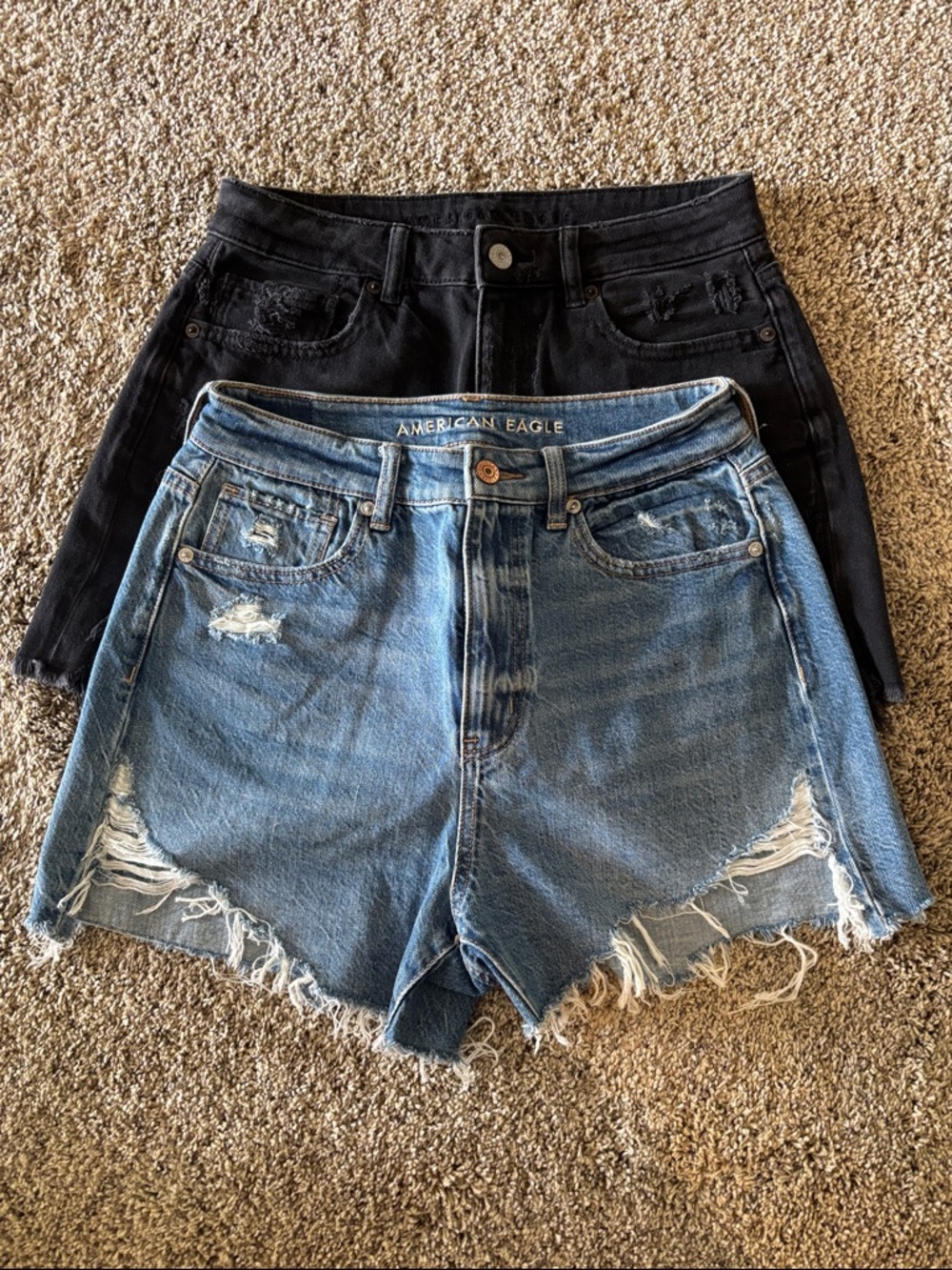 Pair of American Eagle Highest Rise Mom Distressed Denim Shorts